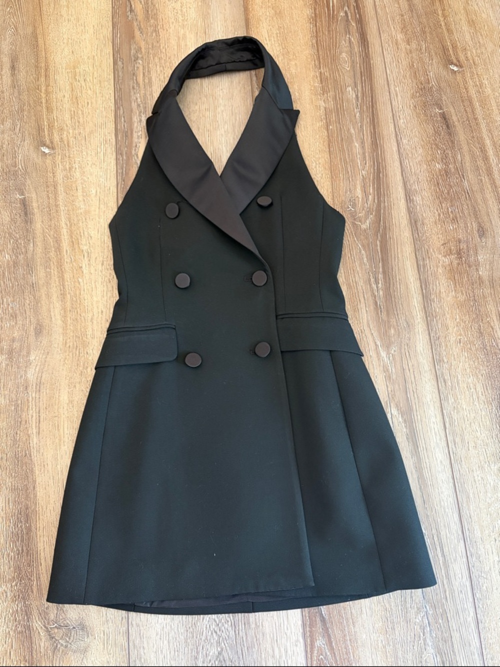 Zara Black Backless Halter Double-Breasted Dress